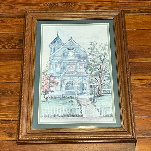 Vintage Ava Freeman Art Victorian House Farmhouse Framed Matted Print Retro - Picture 1 of 6